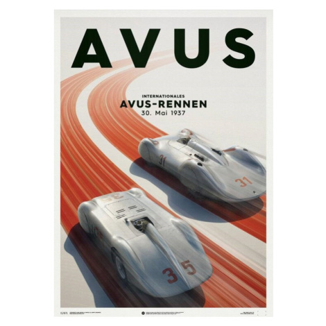 Umělecký tisk Mercedes Benz & Auto Union - Silver - Avus - 1937 - Poster, Automobilist, 50 × 70 