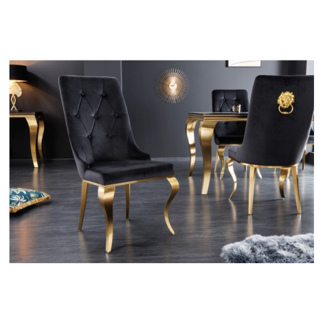 Estila Moderní jídelní židle v barokním stylu Gold Barock zlatá/černá s klepadlem ve tvaru hlavy
