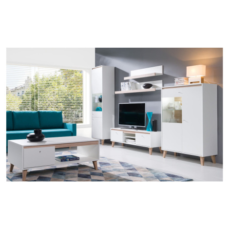 GAB Obývací stěna - Olivia 6 (Bílý + Zlatý dub) GAB nábytek