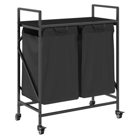 vidaXL Koš na prádlo se 2 přihrádkami a kolečky černý dub