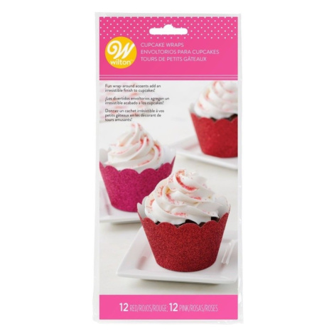 Wilton Cupcake Wrappers - červený a růžový třpyt - 24ks PME