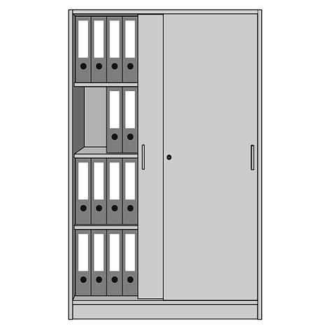 eurokraft pro STATUS - Kancelářská skříň, s posuvnými dveřmi, 3 police, hliníková stříbrná / buk