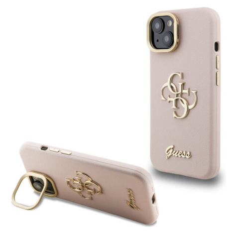 Guess PU Grained 4G Logo Stand Camera Frame kryt iPhone 14 růžový