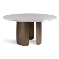 Estila Luxusní moderní kulatý jídelní stůl Petalos se třemi hnědými designovými nohama a bílou k