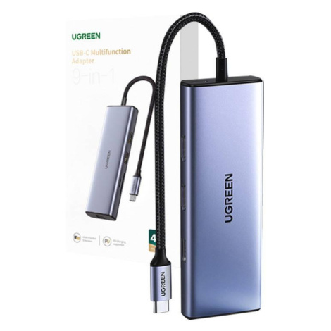 Rozbočovač UGREEN 9v1 CM490 USB-C, 2x USB-A 3.0, USB-A 2.0, 2x HDMI 4K/60Hz, SD/TF, adaptér RJ45