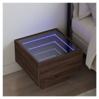 vidaXL Noční stolek s Infinity LED hnědý dub 40 x 40 x 30 cm