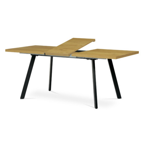 Jídelní stůl 140+40x85x75 cm, deska melamin, 3D dekor divoký dub, kovové nohy, černý mat Autronic