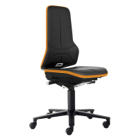 bimos Průmyslová otočná židle NEON ESD, kolečka, synchronní mechanika, koženka, oranžový flexibi