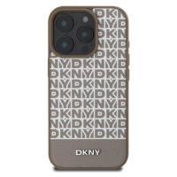 Zadní kryt DKNY PU Leather Repeat Pattern Bottom Stripe MagSafe pro Apple iPhone 16 Pro, hnědá