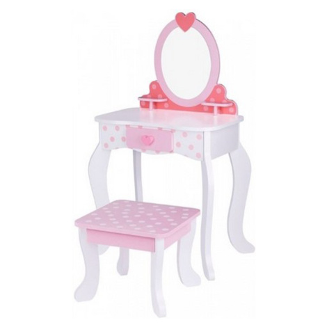Tooky Toy Růžový dřevěný toaletní stolek s židlí, zrcadlem a doplňky Tooky