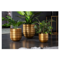Estila Designový set tří art deco květináčů Baneli z kovu zlaté barvy s kladívkovým vzorem