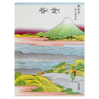 Obrazová reprodukce Kanaya-juku / Mount Fuji & The Waves (Pink & Green Japandi) - Katsushika Hok