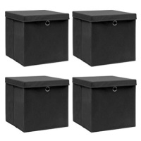 Shumee Úložné boxy s víky 4 ks 32 × 32 × 32 cm textil, černé