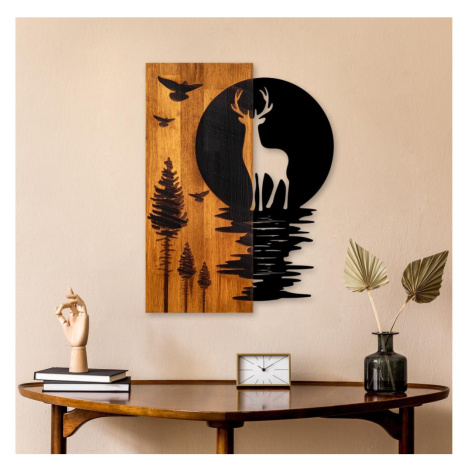 Nástěnná dekorace 43x58 cm jelen a měsíc dřevo/kov Donoci