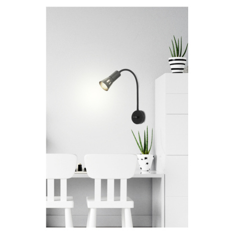 Černá nastavitelná nástěnná lampa s ramenem + vypínač Arena CANDELLUX
