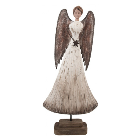 Dřevěná dekorace anděl s hvězdou a lidskou tváří Celpas – 19x6x42 cm Clayre & Eef
