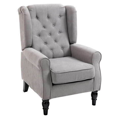 OKWISH KŘESLO 86/74/102 cm šedé z polyesteru s vysokým opěradlem a knoflíkovým prošíváním