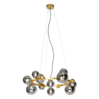 Art Deco závěsná lampa zlatá s kouřovým sklem 12 světel - David