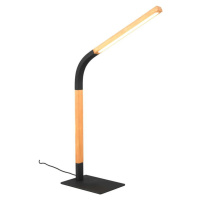 LED stmívatelná stolní lampa v černé a přírodní barvě s dřevěným stínidlem (výška 73,5 cm) Norri