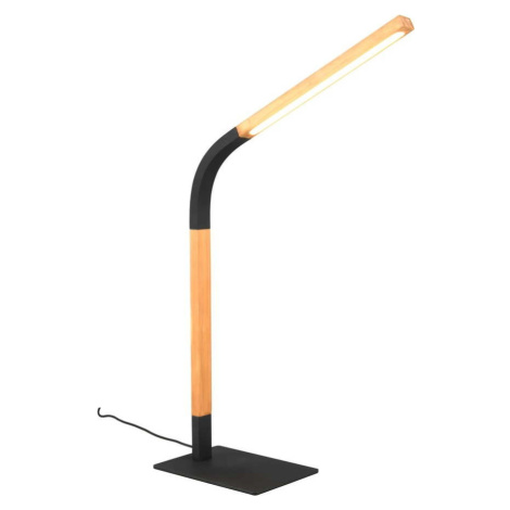 LED stmívatelná stolní lampa v černé a přírodní barvě s dřevěným stínidlem (výška 73,5 cm) Norri TRIO