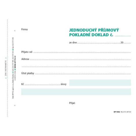 Tiskopis Příjmový doklad A6 samopropis 100 listů OPTYS