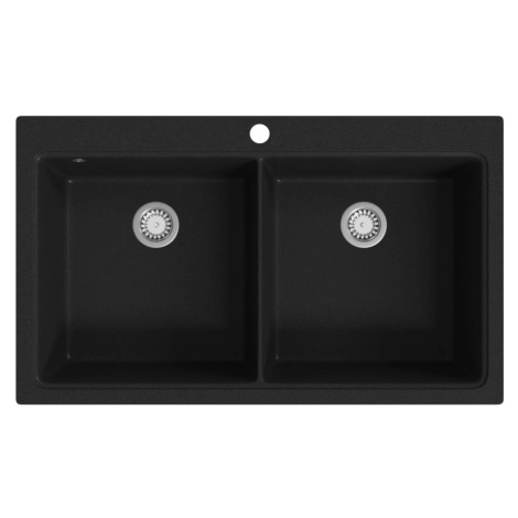 vidaXL Kuchyňský dřez s dvojitým umyvadlem žula černé