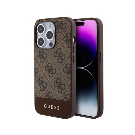 Guess PU 4G Stripe MagSafe Zadní Kryt pro iPhone 15 Pro Max Brown