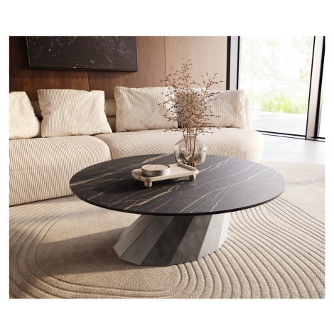 DELIFE Konferenční stolek Edge kulatý 100x100 cm keramika Laminam® Noir Desir hnědá Parabi kovov