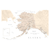 Mapa Detailed map of Alaska in neutral watercolor, Blursbyai, 40 × 26.7 cm