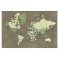 Mapa Army green detailed world map, Camo, Blursbyai, (40 x 26.7 cm)