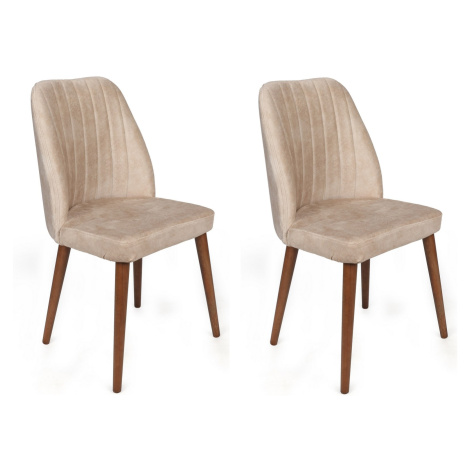 Kalune Design Sada 2 ks čalouněných jídelních židlí Alfa krémová/ořech