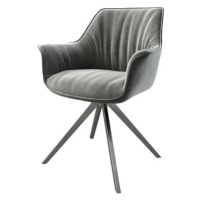 DELIFE Otočná židle Keila-Flex s područkou samet šedý křížová podnož hranatá otočná z nerezové