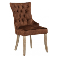 Estila Chesterfield jídelní židle Torino se sametovým potahem hnědé barvy a masivními nohama se 