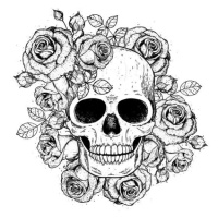 Ilustrace Skull and flowers hand drawn illustration., vidimages, 40 × 40 cm