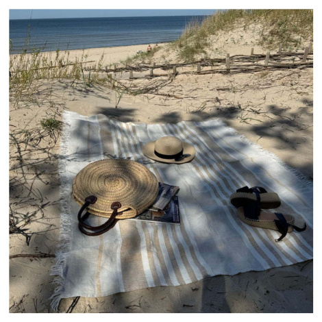 Béžová lněná plážová deka 140x170 cm Allure Stripe – Linen Tales