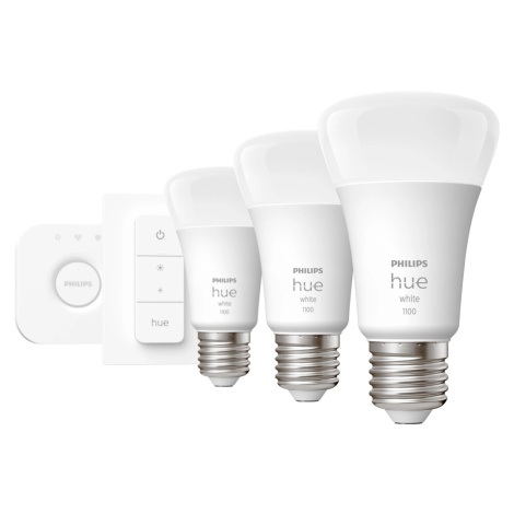 Philips Hue Startovací sada - 3 x žárovka E27, Hue Bridge + Dimmer Switch