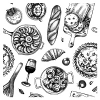 Ilustrace French food seamless pattern, Ievgeniia Lytvynovych, 40x40 cm
