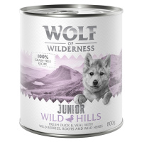 Wolf of Wilderness konzervy, 24 x 800 g za skvělou cenu - JUNIOR: Wild Hills - kachní a telecí