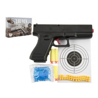 Pistole na kuličky 20cm plast + vodní kuličky 6mm,pěnové náboje 3ks,gumové kul. v krabičce 23x15