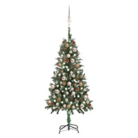 Umělý vánoční stromek s LED sadou koulí a šiškami 150 cm