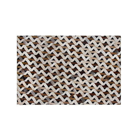 Kožený koberec hnědý s šedou TUGLU 160 x 230 cm, 182121 BELIANI