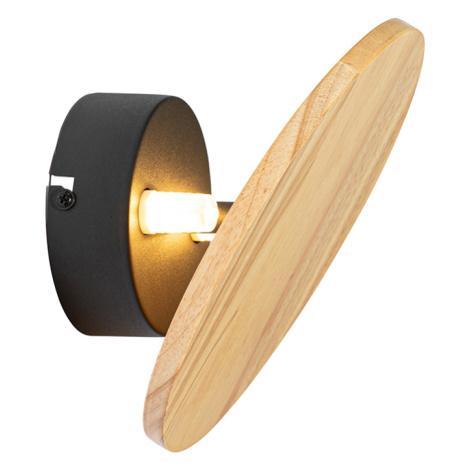 Rustikální nástěnná lampa kulatá dřevěná - Pulley QAZQA