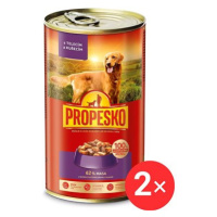 Propesko konzerva pro psy s telecím a kuřecím v omáčce 2 × 1240 g