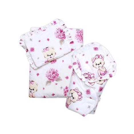 Baby Nellys Sada pro panenku 3D - zavinovačka, peřinka a polštářek, Míša Baletka, růžová