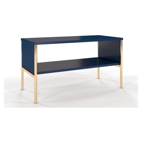 Elegantní tmavě modrý konferenční stolek do obývacího pokoje Polka na zlatých nožkách - Skandica