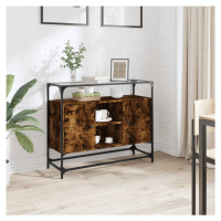 vidaXL Příborník se skleněnou deskou kouřový dub 98x35x81 cm kompozit