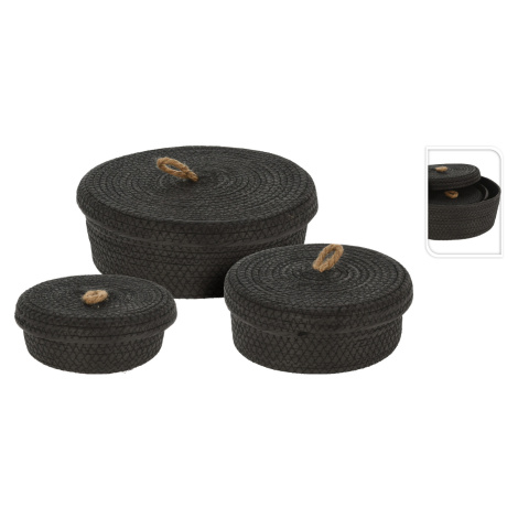 H&L Úložný košík s víkem BlackTwist – sada 3 ks, černý