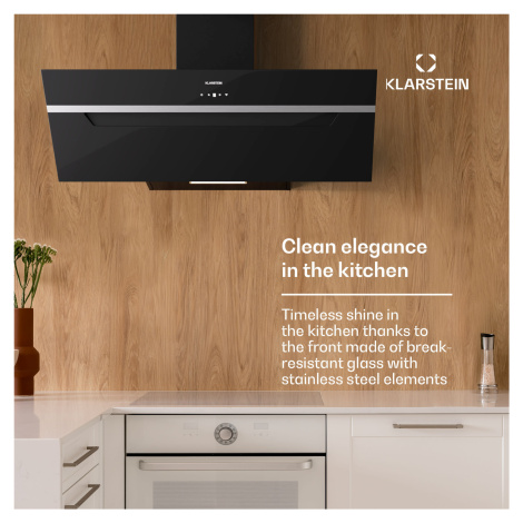 Klarstein BigBite 90 Smart, digestoř, 90 cm, 305 m3/h, LED displej, skleněná přední část, ovládá