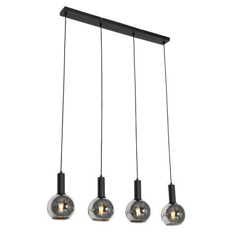 Art Deco závěsné svítidlo černé s kouřovým sklem 4-světlo - Josje QAZQA