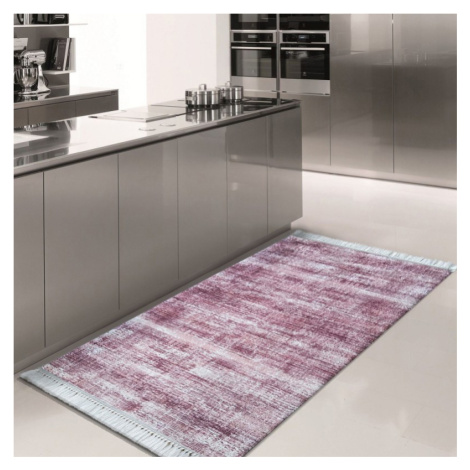 Fialový koberec do kuchyně s třásněmi